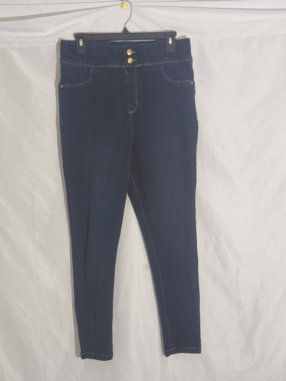 High-Rise Navy Women’s Skinny Jeans with Double Button Jeggings